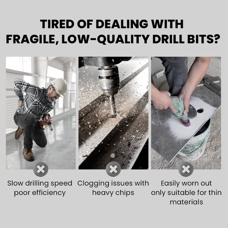 High-Strength 4-Flute Serrated Eccentric Drill Bit Kit - (Set of 13)